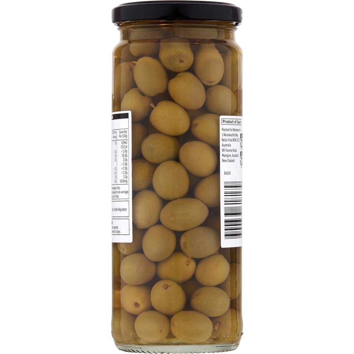 Woolworths Whole Green Olives 450g