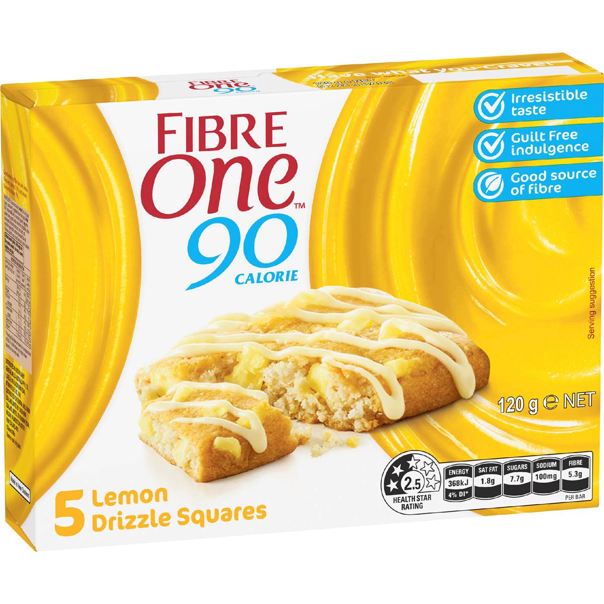 Fibre One 90 Calorie Lemon Drizzle Squares 5 Pack 120g