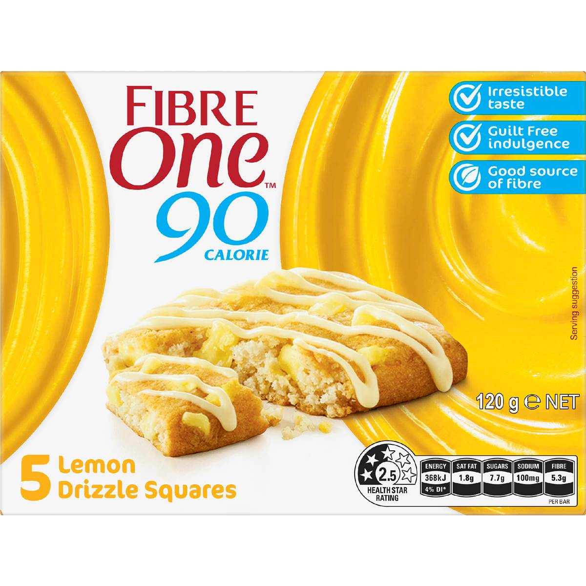 Fibre One 90 Calorie Lemon Drizzle Squares 5 Pack 120g