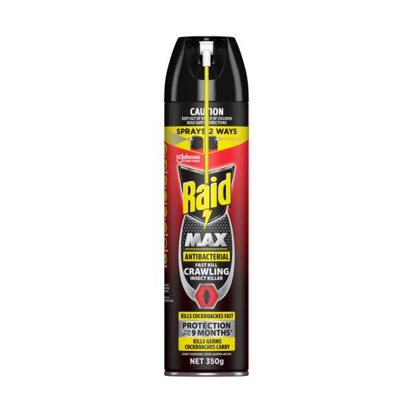 RAID MAX ANTIBACTERIAL FAST KILL CRAWLING INSECT KILLER 350G