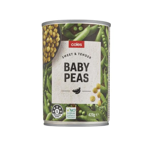 COLES BABY PEAS 420G