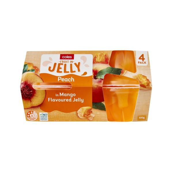 COLES PEACH IN MANGO FLAVOURED JELLY 4 PACK:.:500 GRAM