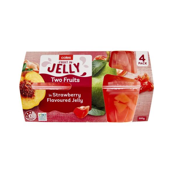COLES TWO FRUITS IN STRAWBERRY JELLY 4 PACK:.:500 GRAM