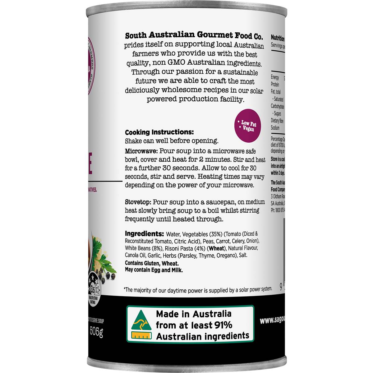 South Australian Gourmet Food Company Italian Minestrone Soup 505g