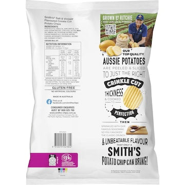 Smith's Crinkle Cut Potato Chips Party Bag Salt & Vinegar 380g