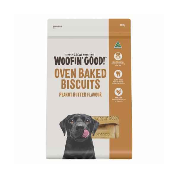 WOOFIN' GOOD PEANUT BUTTER FLAVOUR DOG TREAT BISCUITS 800 GRAM