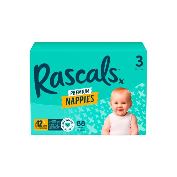 RASCALS PREMIUM NAPPIES SIZE 3 (6-11KG) 88 PACK