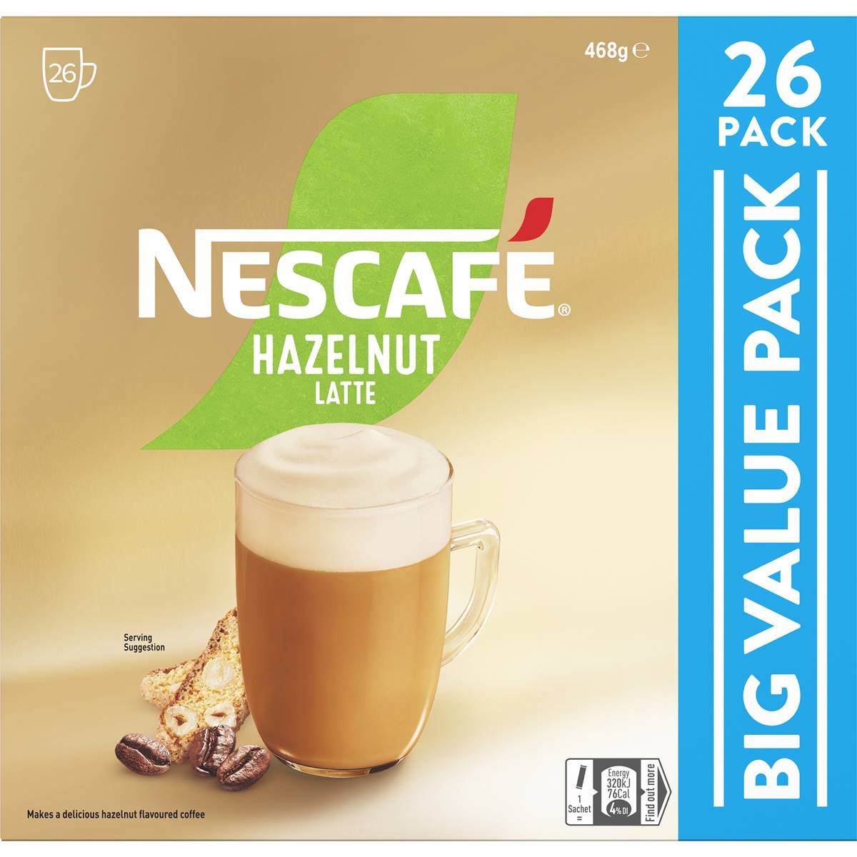 Nescafe Hazelnut Latte Coffee Sachets 26 Pack