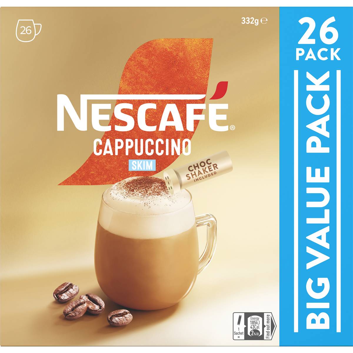 Nescafe Cappuccino Skim Coffee Sachets 26 pack