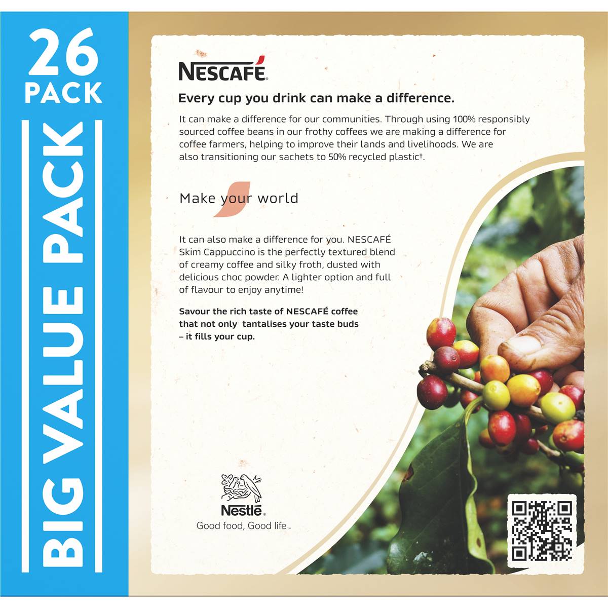 Nescafe Cappuccino Skim Coffee Sachets 26 pack