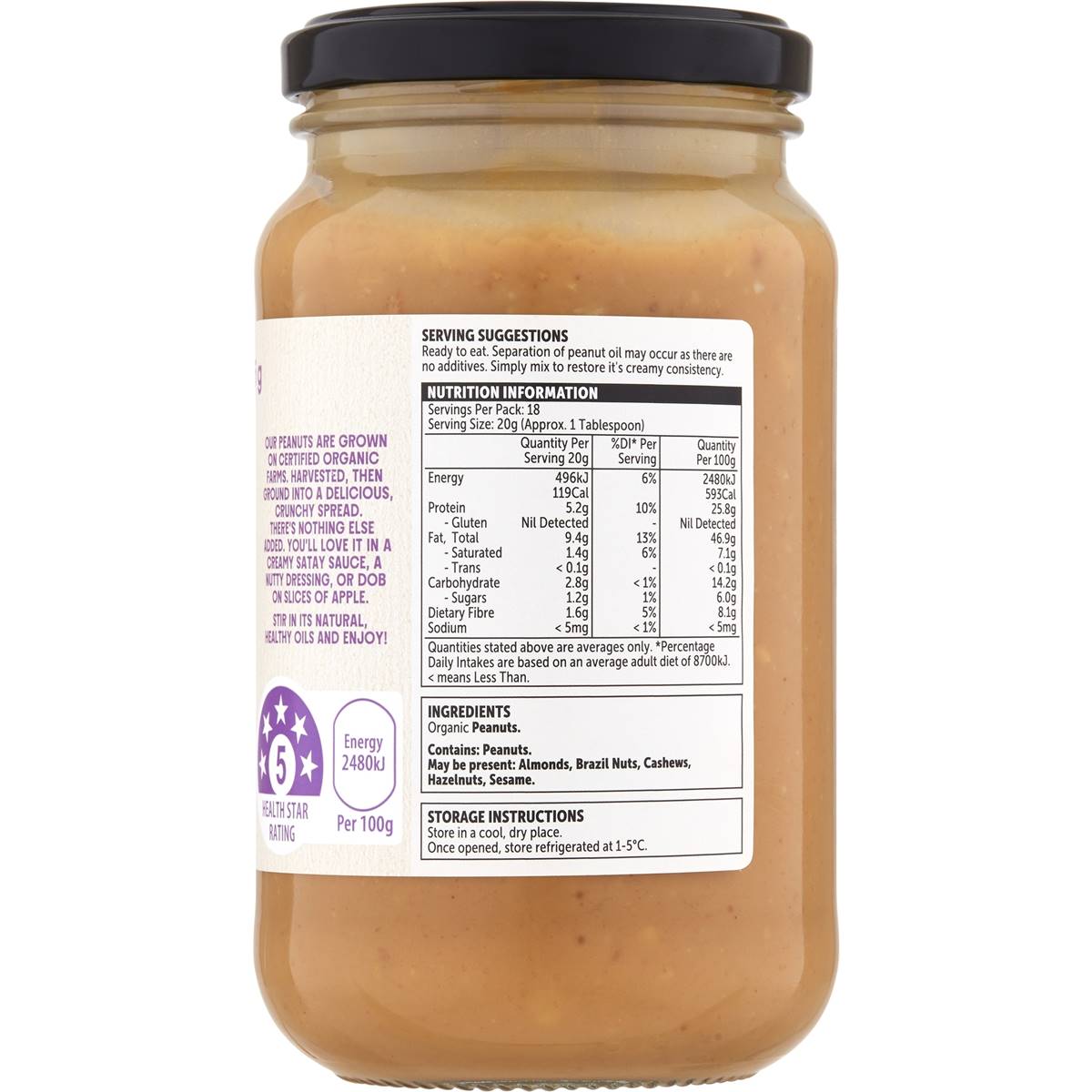 Macro Organic Crunchy Peanut Butter 375g