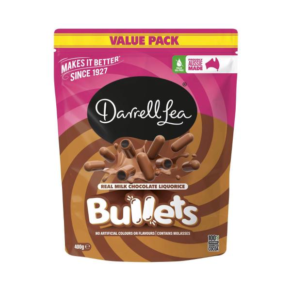 DARRELL LEA MILK CHOCOLATE LIQUORICE BULLETS 400G