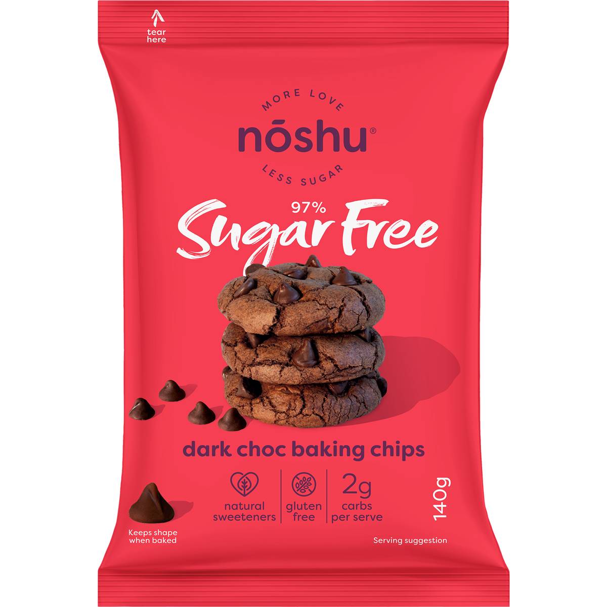 Noshu 97% Sugar Free Dark Choc Baking Chips 140g