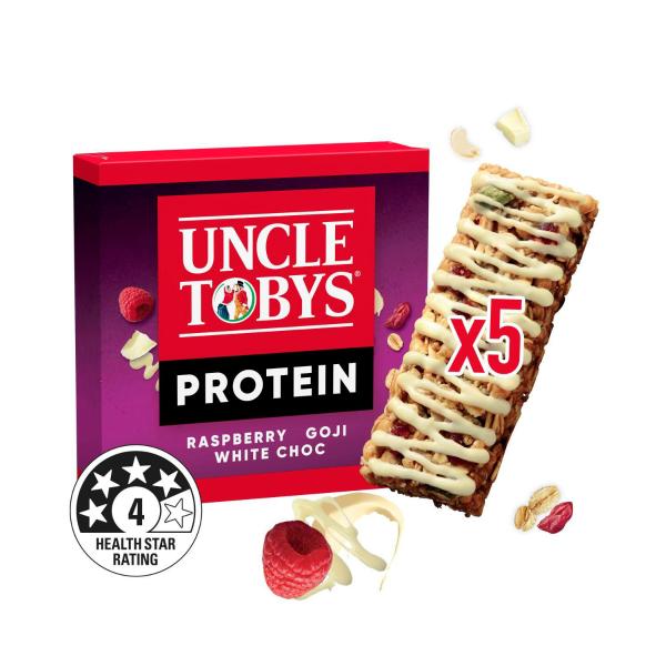 UNCLE TOBYS PROTEIN MUESLI BARS SNACKS RASPBERRY GOJI WHITE CHOC