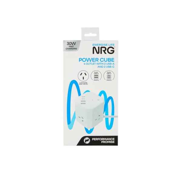 NRG POWER CUBE 4 OUTLET WITH 2 USB-A AND 2 USB-C
