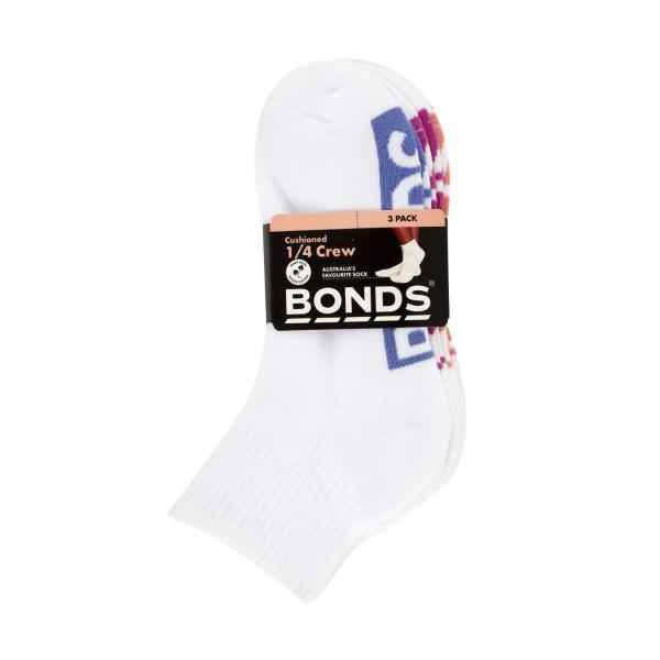 BONDS WOMENS CUSHIONED 1/4 CREW SOCKS SIZE 3+