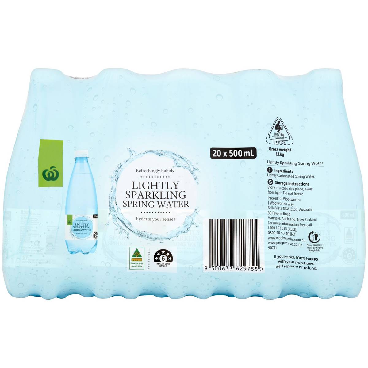 Woolworths Lightly Sparkling Spring Water 500ml x 20 Pack