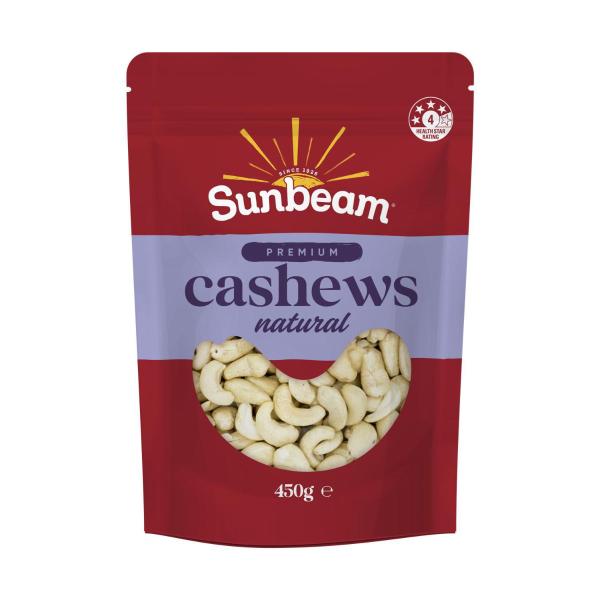 SUNBEAM NUTS RAW & NATURAL CASHEWS 450G