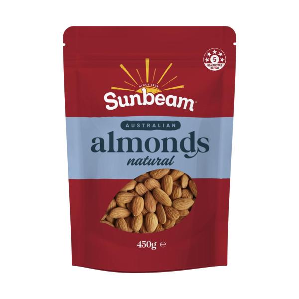 SUNBEAM AUSTRALIAN NUTS NATURAL ALMONDS 450G