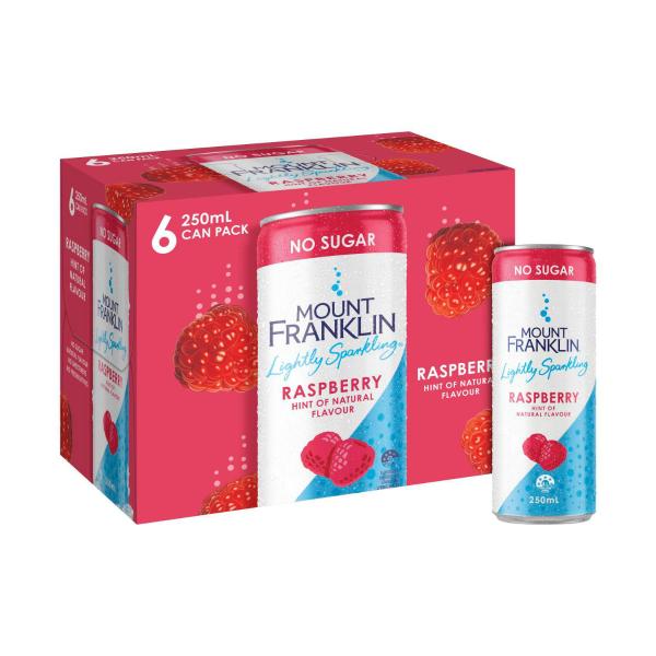 MOUNT FRANKLIN SPARKLING WATER CANS 6X250ML:RASPBERRY:.:6 PACK