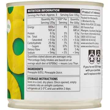 Woolworths Pineapple Slices In Juice 425g