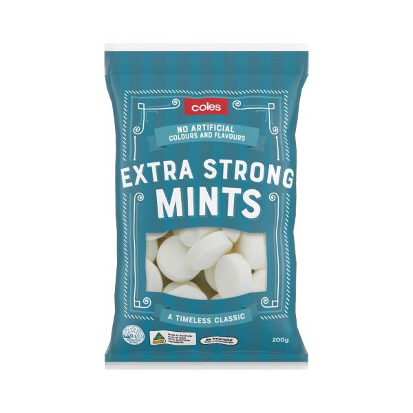 COLES EXTRA STRONG MINTS:200 GRAM