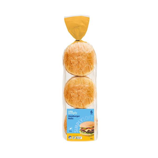 COLES SIMPLY HAMBURGER ROLLS 6PK:.:540 GRAM
