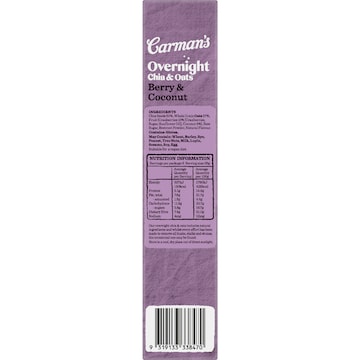 Carman's Overnight Chia & Oat Sachets Berry & Coconut 6 pack