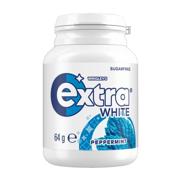 EXTRA WHITE PEPPERMINT SUGAR FREE CHEWING GUM BOTTLE 64G