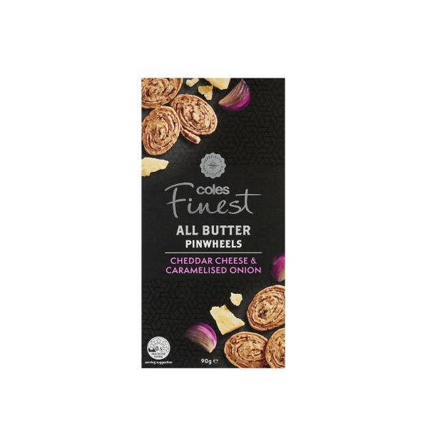 COLES FINEST ALL BUTTER CHEESE & ONION PINWHEELS 90G
