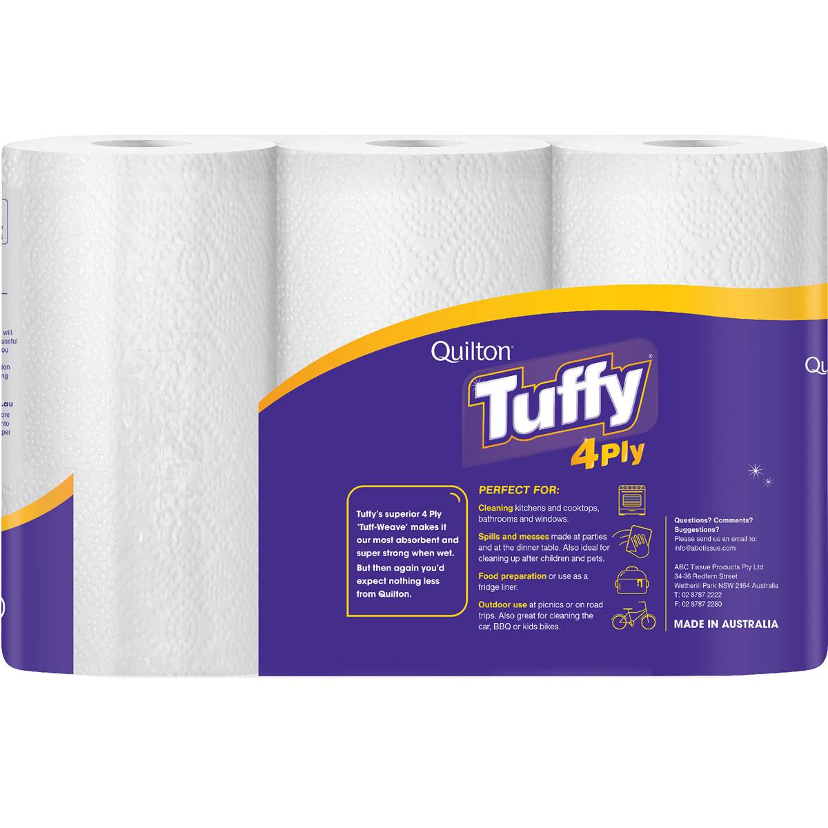 Quilton Tuffy Paper Towel White 4 Ply 180 Sheets 3 Pack