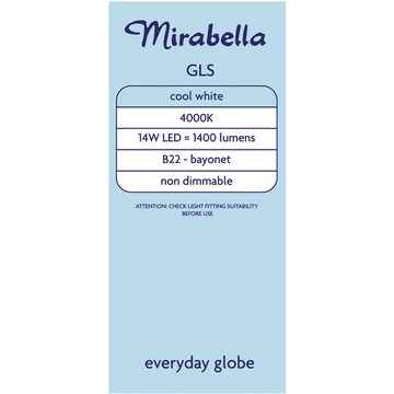 Mirabella 14W 1400lm LED GLS Everyday Globe Bayonet Cool White each