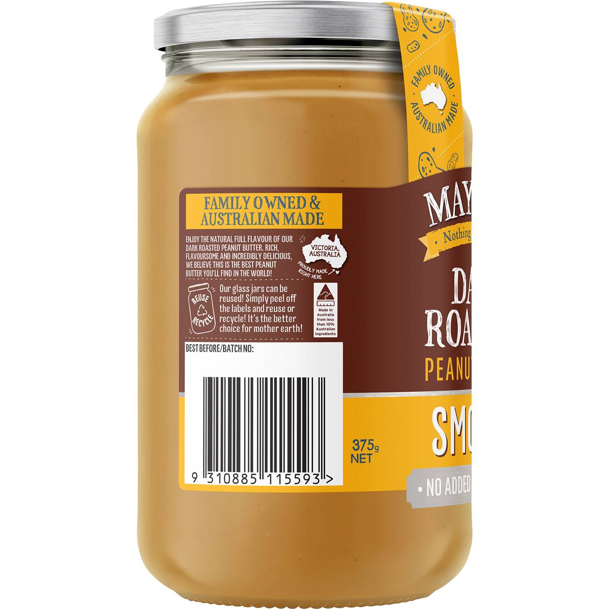 Mayver's Dark Roast Smooth Peanut Butter 375g