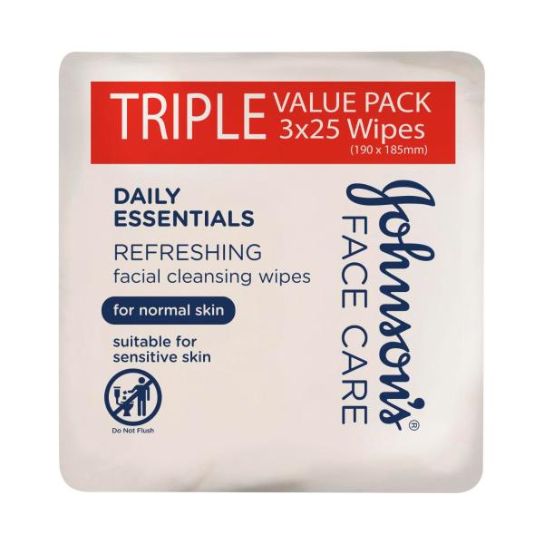 JOHNSONS 3 IN 1CLEANSING WIPES NORMAL SKIN VALUE 75 PACK