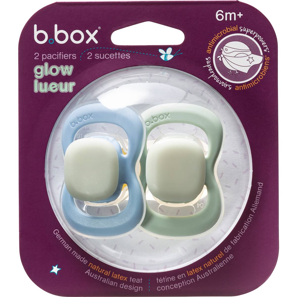 B.Box Soother Latex Glow 6M+ Dummies Assorted 2 pack