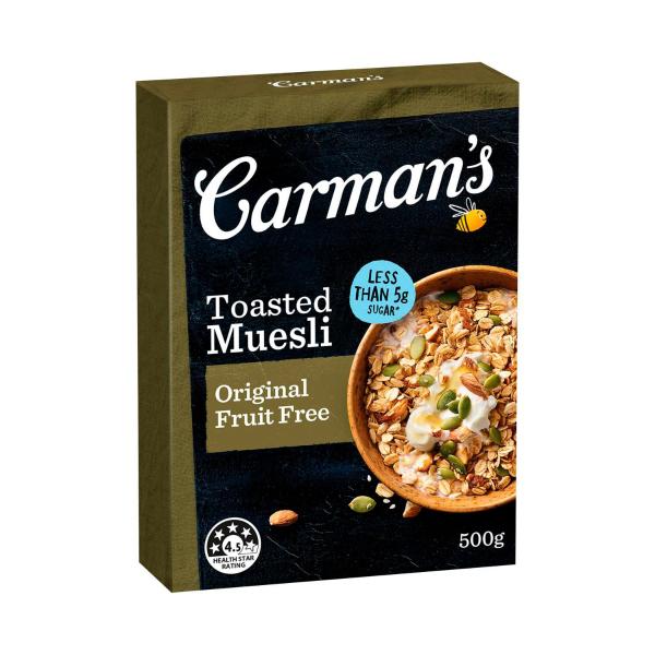CARMAN'S MUESLI TOASTED ORIGINAL FRUIT FREE 500 GRAM