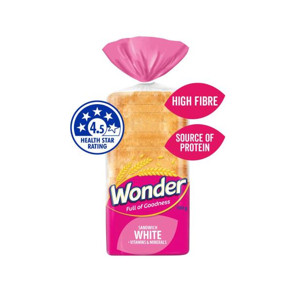 WONDER BREAD + VITAMINS & MINERALS:WHITE:.:700GRAM