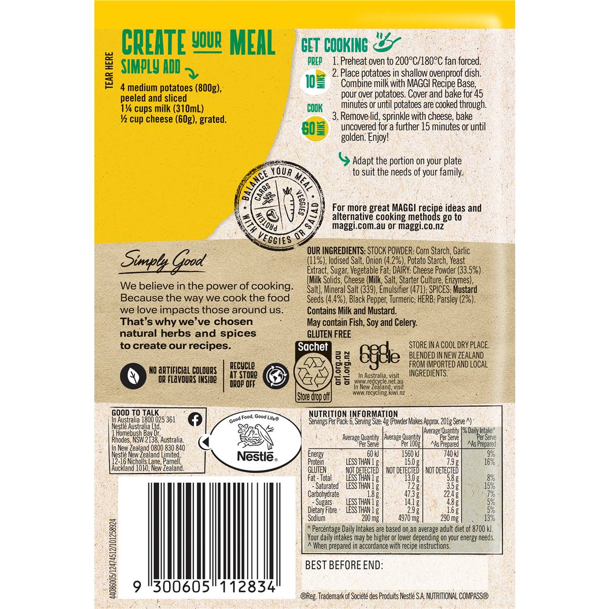 Maggi Side Dishes Creamy Cheese And Garlic Potato Bake 24g