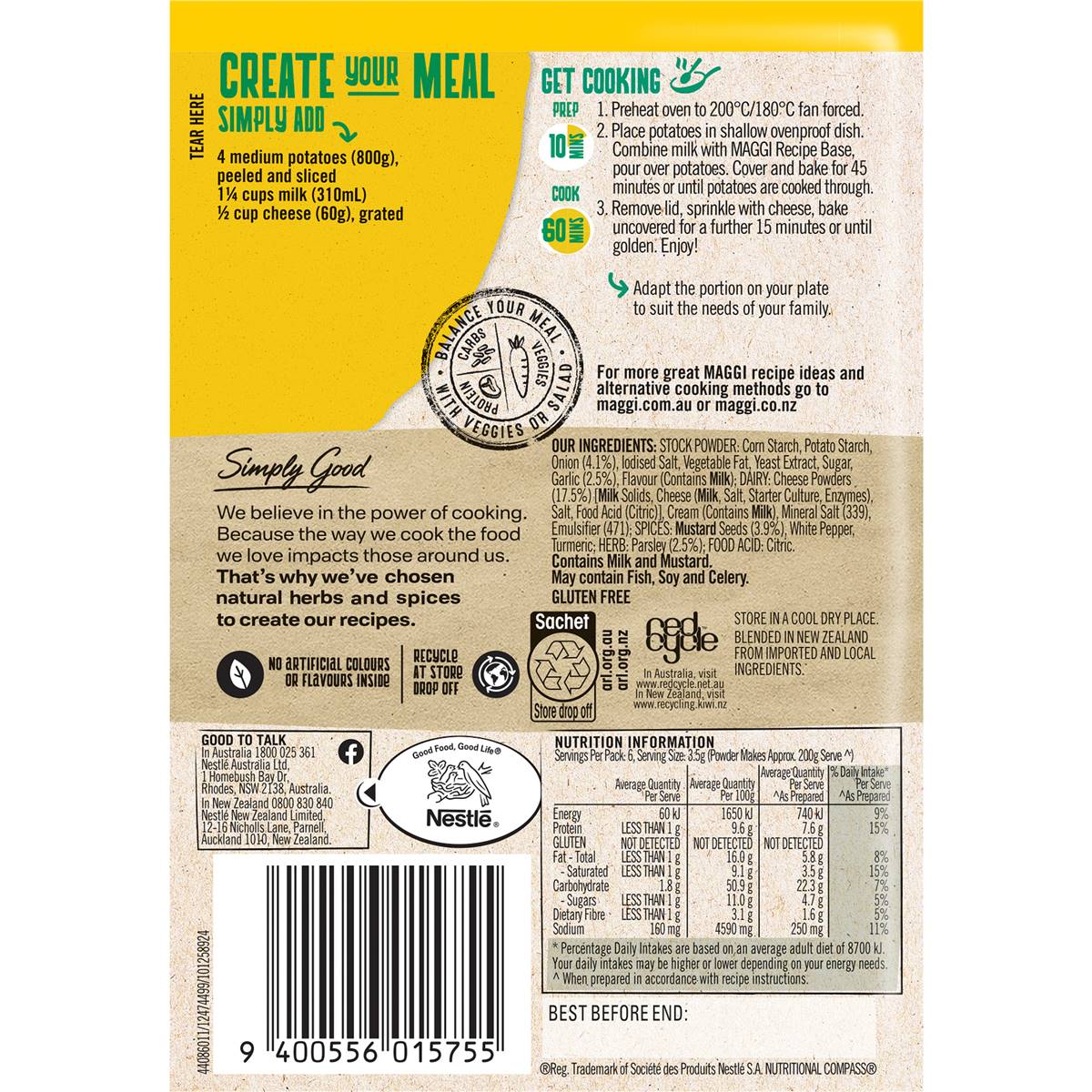 Maggi Side Dishes Three Cheese Potato Bake 21g