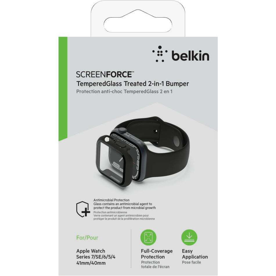 Belkin Tempered Glass Screen Protector for Apple Watch 41mm 4/5/6/SE/SE2/7/8 & 9 (Black)
