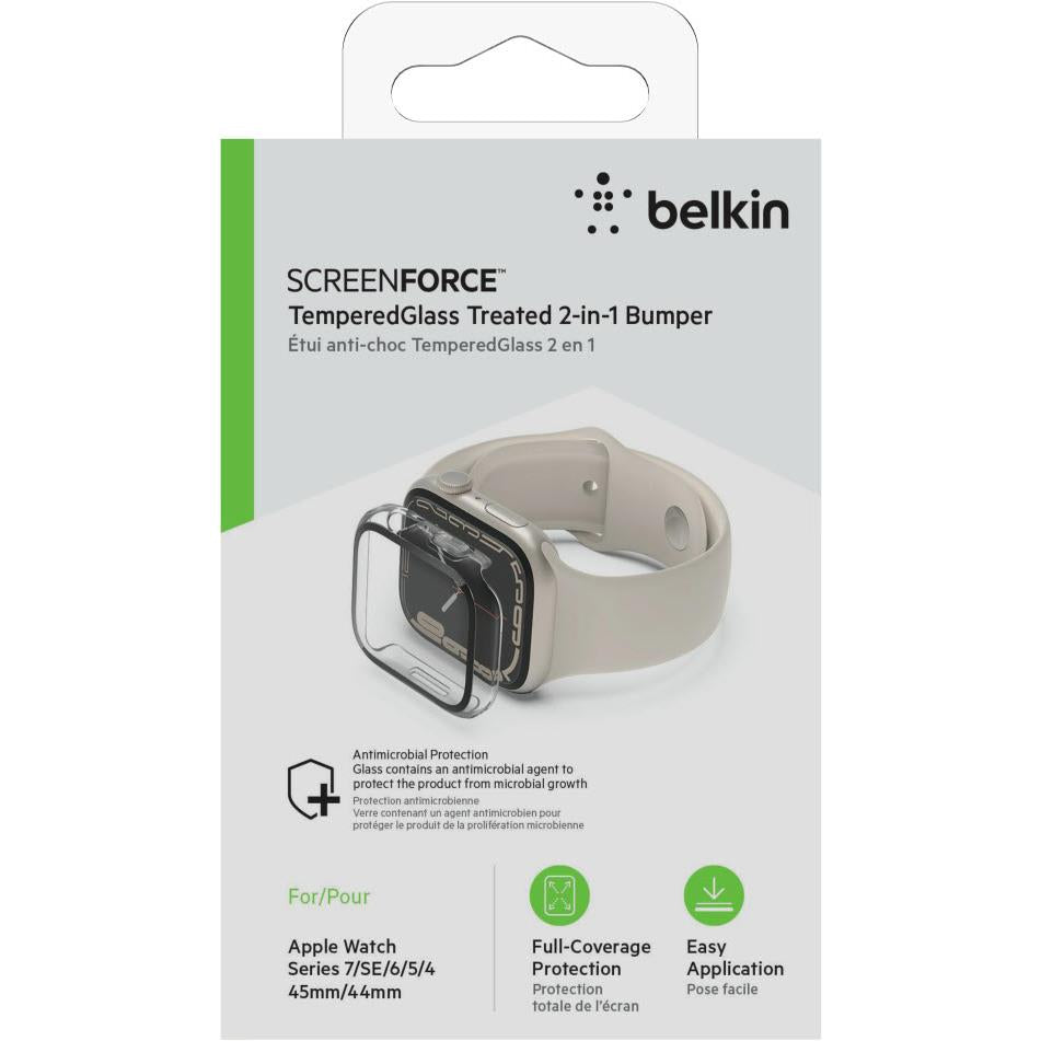 Belkin Tempered Glass Screen Protector for Apple Watch 45mm 4/5/6/SE/SE2/7/8 & 9 (Clear)