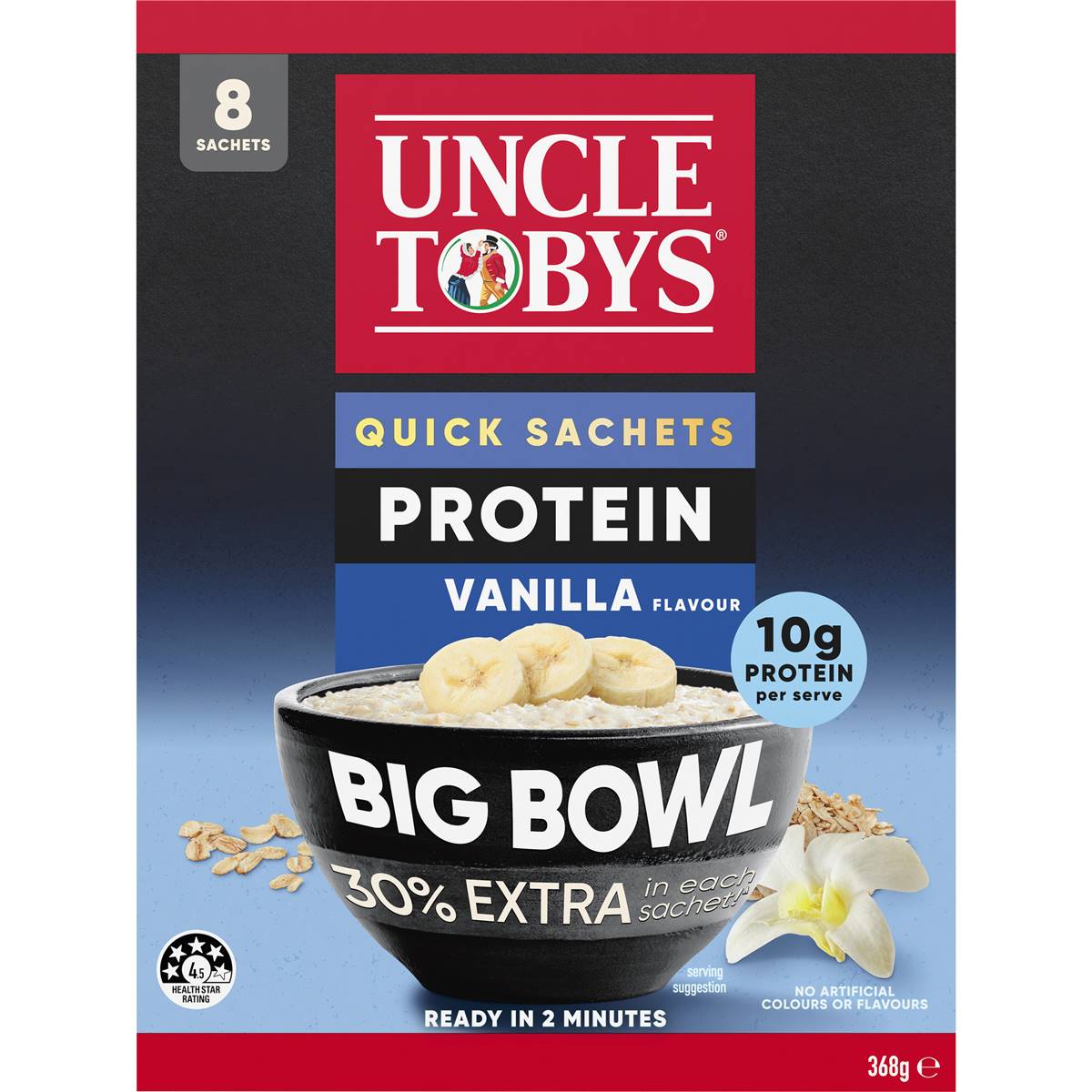 Uncle Tobys Big Bowl Quick Oats Protein Vanilla Porridge 368g x 8 pack