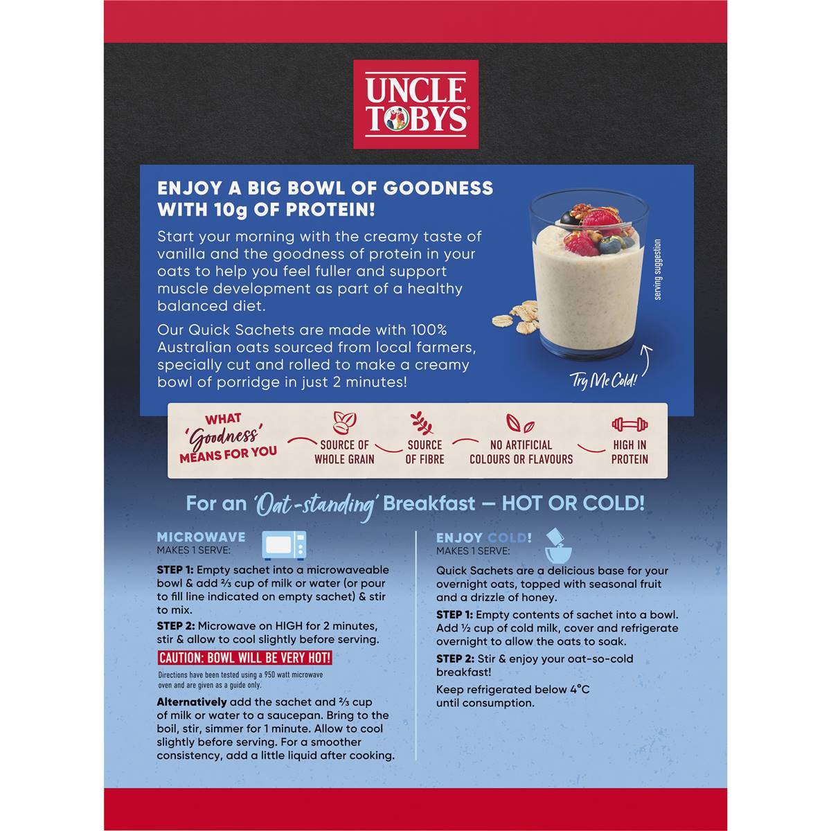 Uncle Tobys Big Bowl Quick Oats Protein Vanilla Porridge 368g x 8 pack