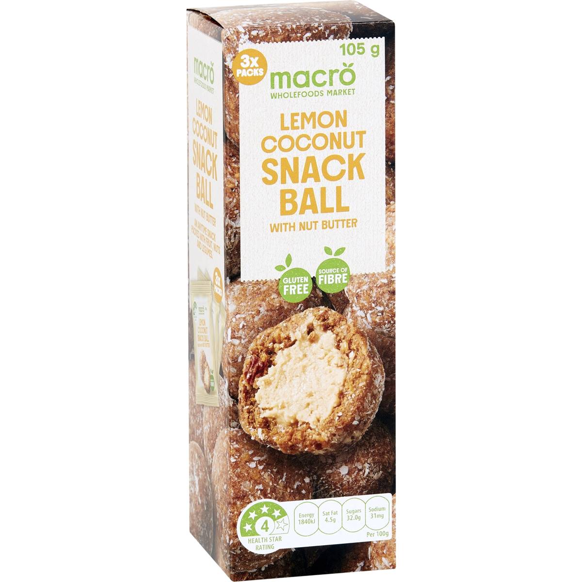 Macro Lemon Coconut Snack Balls With Nut Butter 105g