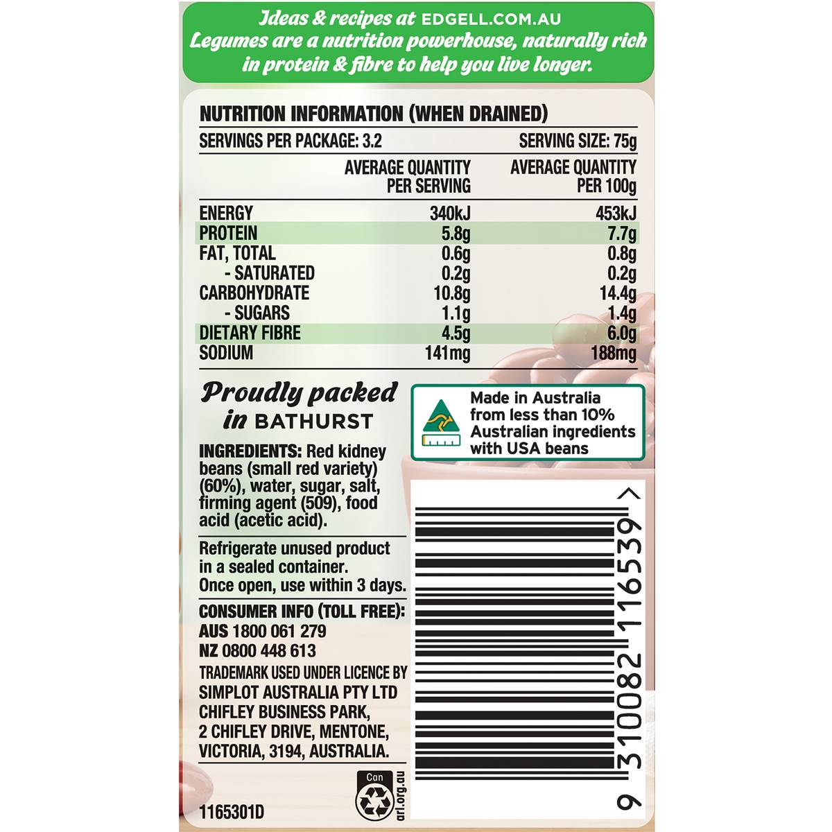 Edgell Red Kidney Beans Fibre Rich 400g