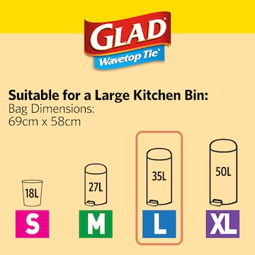 Glad Kitchen Tidy Bag Wavetop Large 30 pack