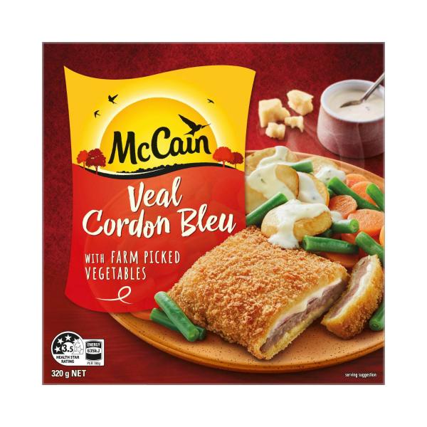 MCCAIN RED BOX PLATED:VEAL CORDON BLEU:.:320 GRAM