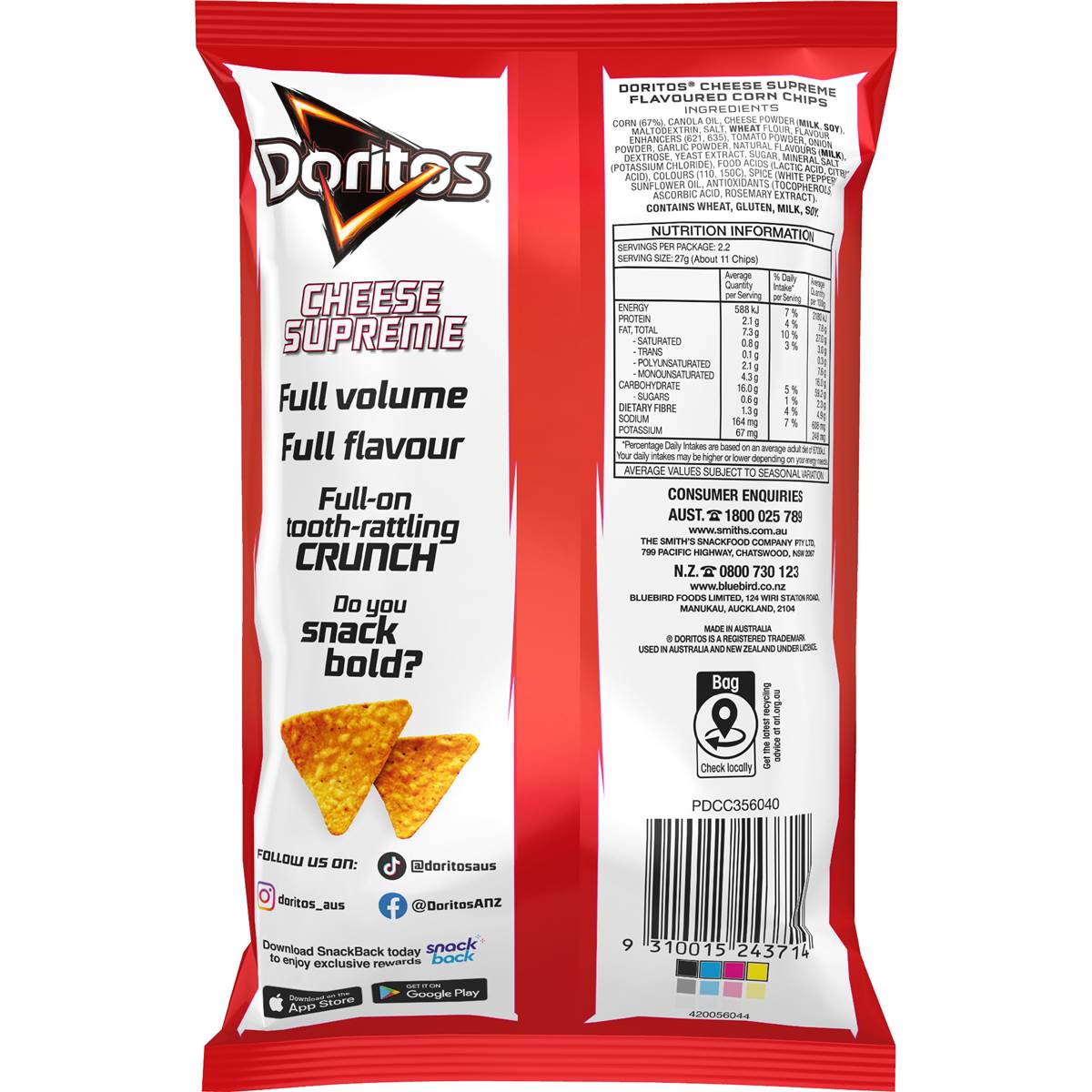 Doritos Corn Chips Cheese Supreme 60g