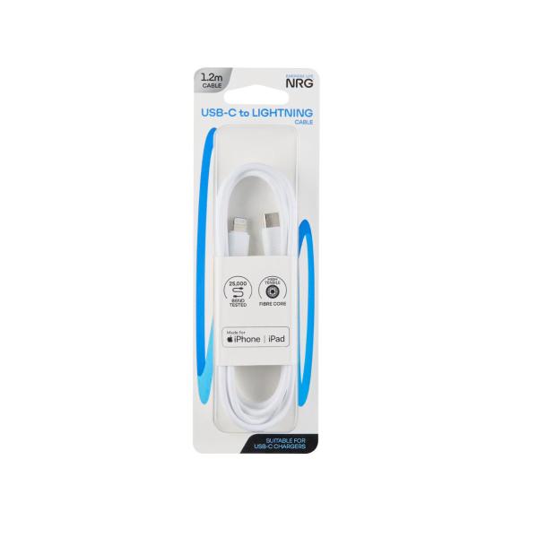NRG 1.2M USB-C TO LIGHTNING CABLE WHITE