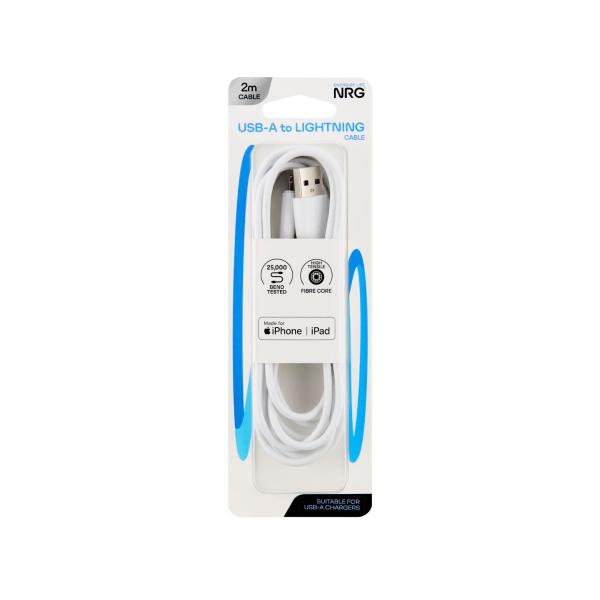 NRG 2M USB-A TO LIGHTNING CABLE WHITE